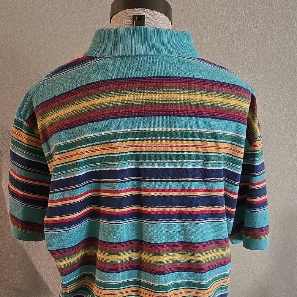 Ralph Lauren Blue and Green Polo Shirt with Horizontal Stripes - Picture 5 of 7